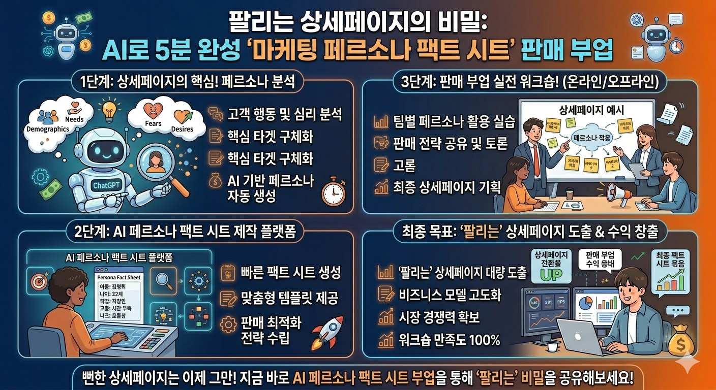 팔리는 상세페이지의 비밀: AI로 5분 완성 '마케팅 페르소나 팩트 시트' 판매 부업 | 창업의추억 팔리는 상세페이지의 비밀: AI로 5분 완성 '마케팅 페르소나 팩트 시트' 판매 부업 - 마케팅 & 콘텐츠 기획 아이디어 썸네일