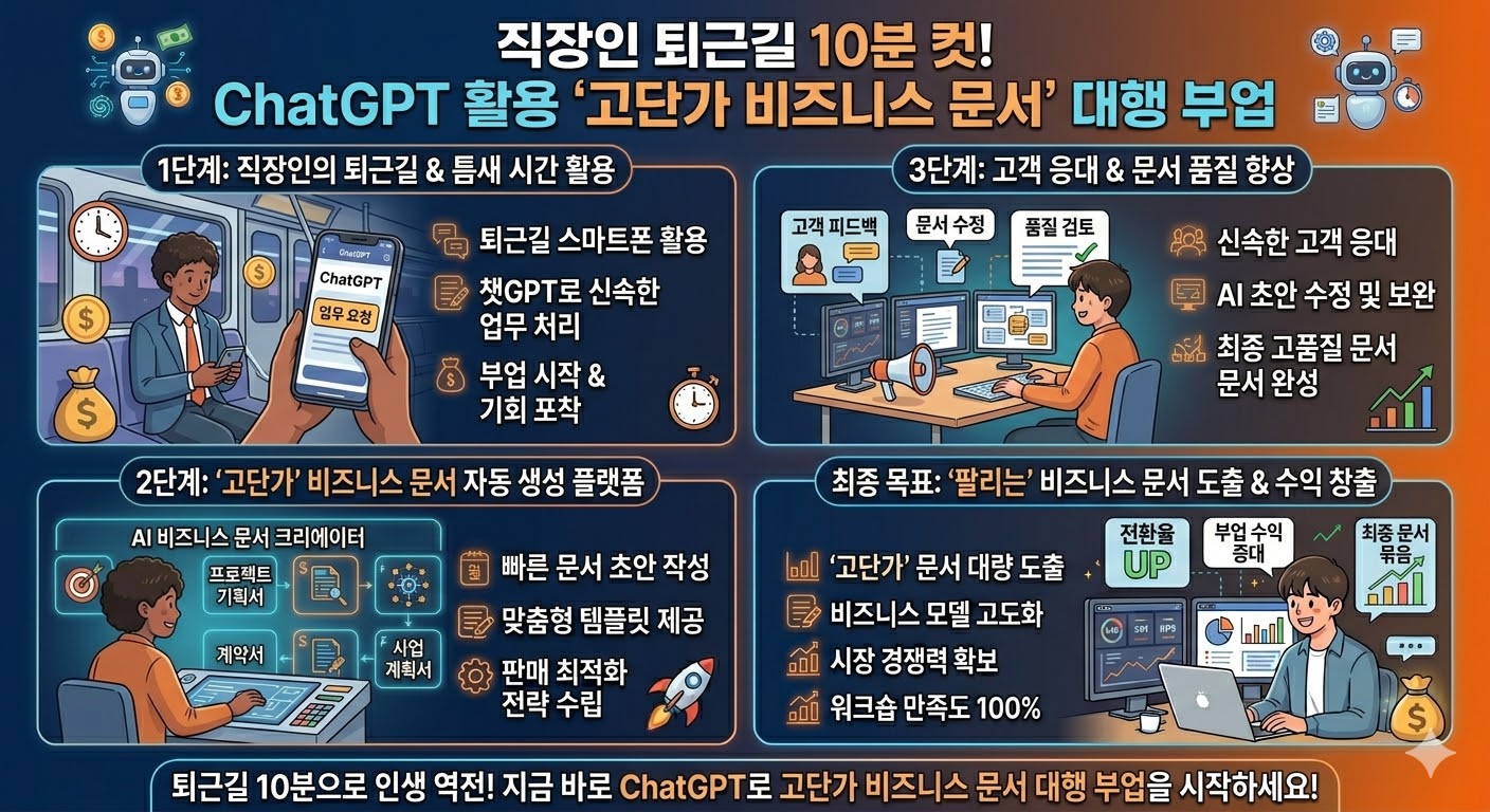 직장인 퇴근길 10분 컷! ChatGPT 활용 '고단가 비즈니스 문서' 대행 부업 | 창업의추억 직장인 퇴근길 10분 컷! ChatGPT 활용 '고단가 비즈니스 문서' 대행 부업 - N잡 & 무자본 부업 아이디어 썸네일