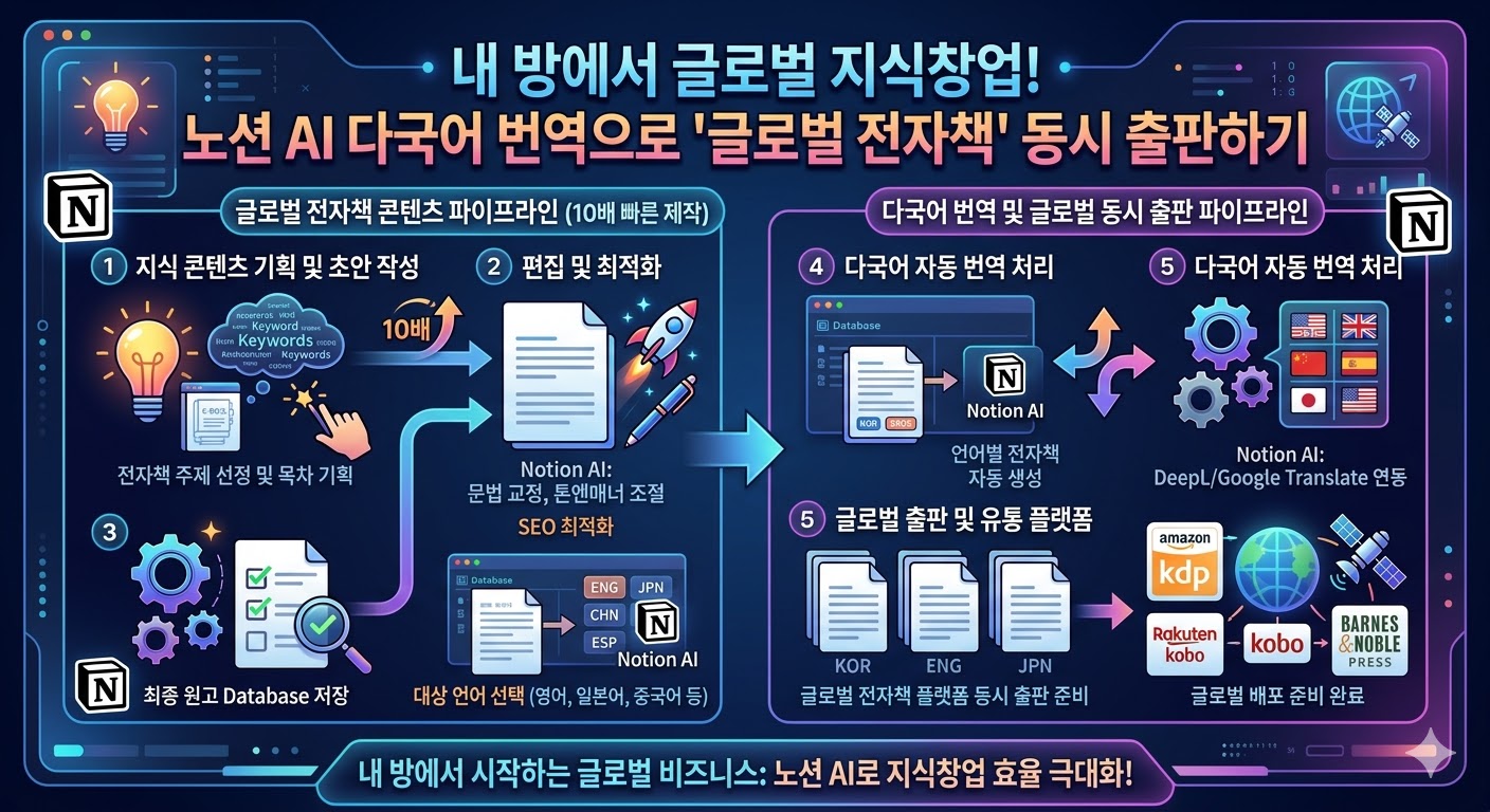 내 방에서 글로벌 지식창업! 노션 AI 다국어 번역으로 '글로벌 전자책' 동시 출판하기 | 창업의추억 내 방에서 글로벌 지식창업! 노션 AI 다국어 번역으로 '글로벌 전자책' 동시 출판하기 - N잡 & 무자본 부업 아이디어 썸네일